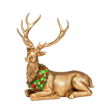 NOEL by Lamart Figura Renna Seduta in Resina 44cm Oro Decorazione di Natale