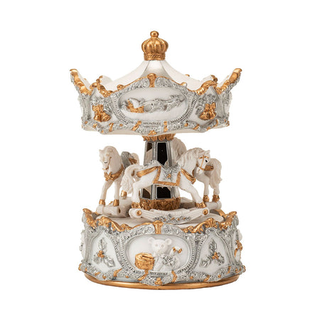 NOEL by Lamart Carillon Carosello con Movimento e Musica 16,5cm Bianco Oro Poliresina