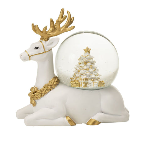 NOEL by Lamart Carillon Globo di Neve con Musica 18cm Renna Bianco Oro Poliresina