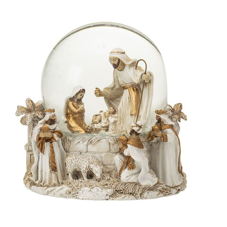 NOEL by Lamart Carillon Globo di Neve con Musica 16cm Natività Bianco Oro Poliresina