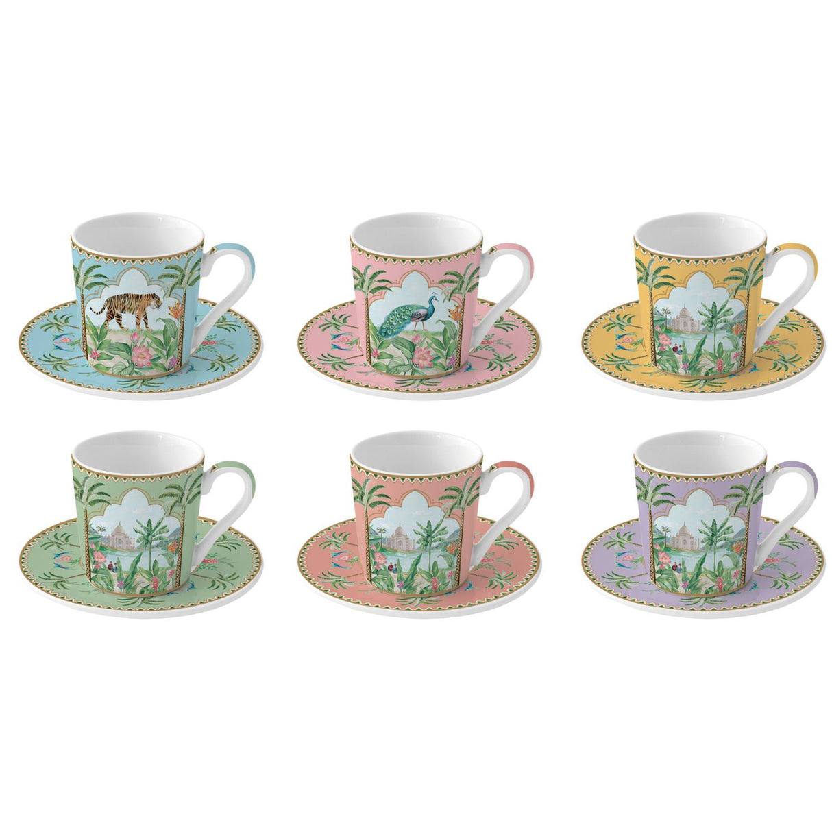 EASY LIFE Paradise Sauvage Set 6 Pieces Espresso Coffee Cups with Saucer 100ml Porcelain