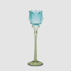 Portacandela Tulipano EDG in vetro azzurro 27x8 cm