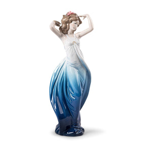 Scultura Spirito Etereo Lladrò in porcellana con abito sfumato blu 35x16 cm
