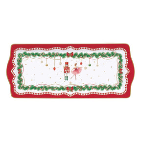 Vassoio rettangolare Easy Life Magie de Noel in porcellana decorata 35x15 cm