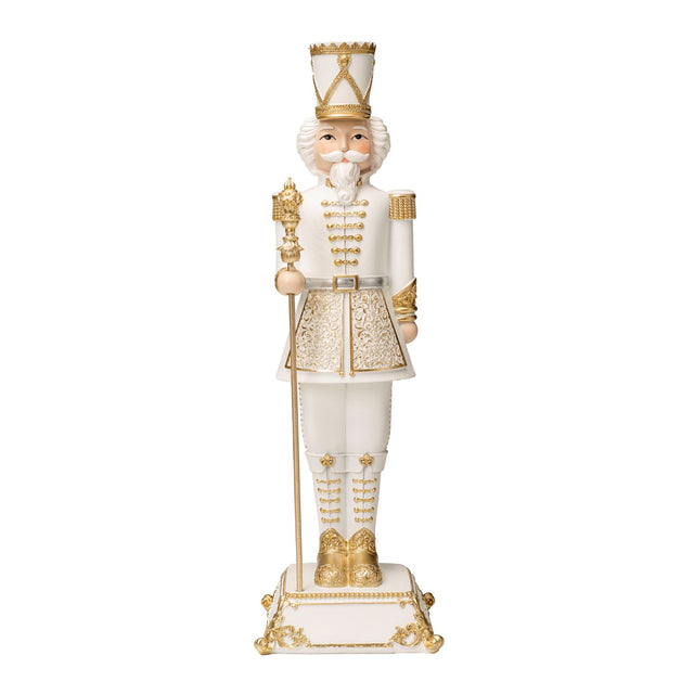 NOEL by Lamart Schiaccianoci Soldatino in Poliresina Decorazione di Natale 42cm Bianco Oro