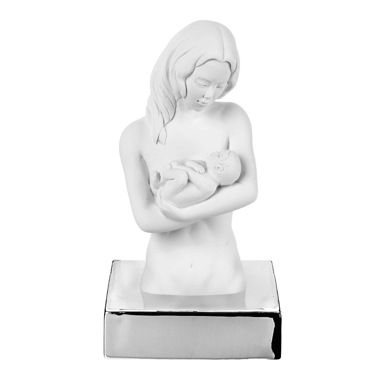 BONGELLI PREZIOSI Statua Figura Madre c/Bambino Argento 15cm Marmorino