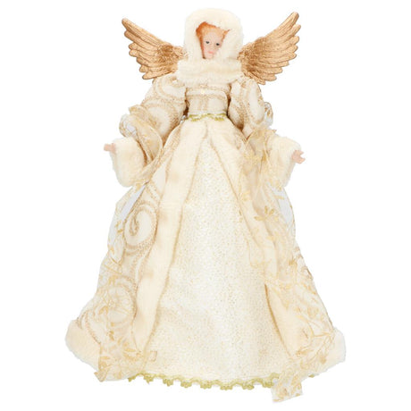 TIMSTOR Angelo Decorazione Natalizia Puntale 42cm Tessuto e Porcellana Avorio e Oro