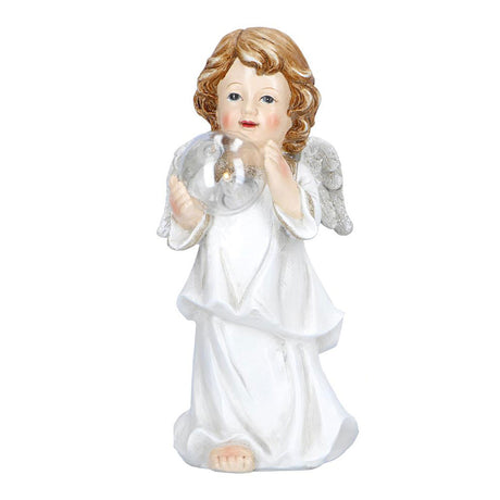 TIMSTOR - Angelo Putto con Sfera con LED Decorazione Natalizia 25,5cm Resina Bianco