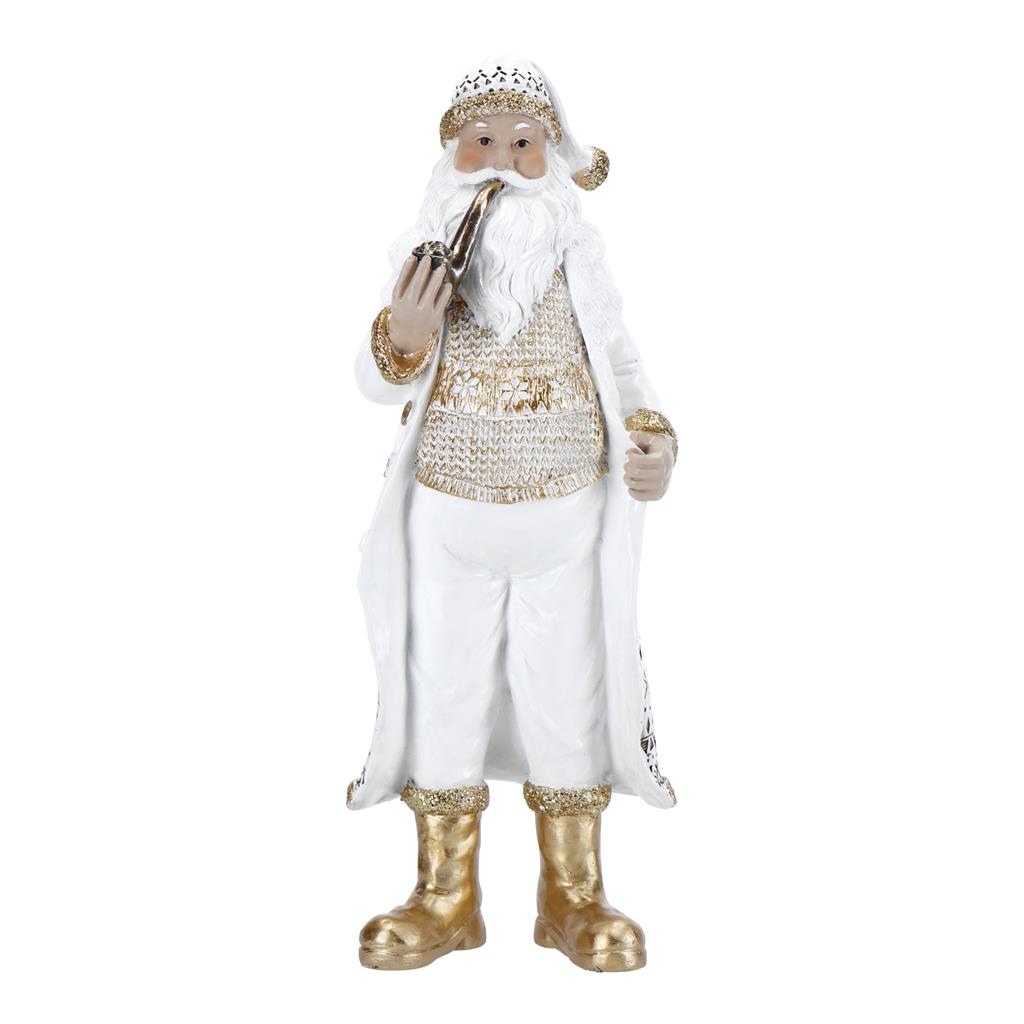 TIMSTOR Babbo Natale con Pipa Decorazione Natalizia 30cm Bianco Oro Poliresina