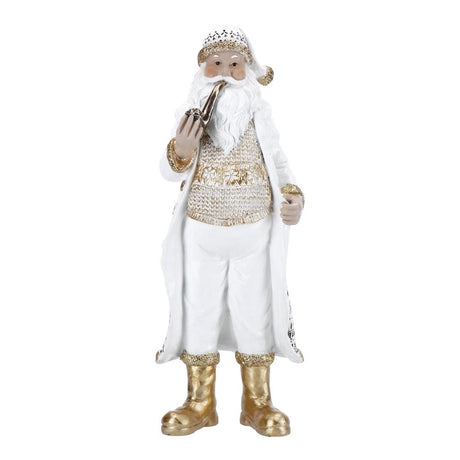 TIMSTOR Babbo Natale con Pipa Decorazione Natalizia 30cm Bianco Oro Poliresina