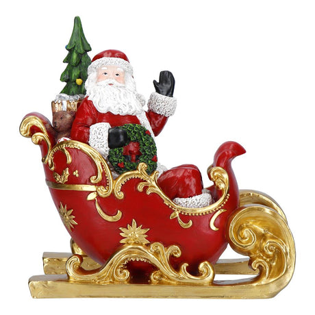 TIMSTOR Babbo Natale su Slitta Decorazione Natalizia 32cm Rosso Oro Poliresina