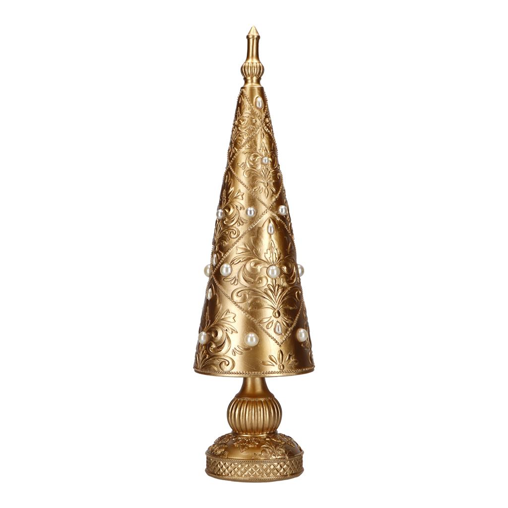 TIMSTOR - Albero di Natale Cono con Perline Decorazione Natalizia Oro 41cm Resina