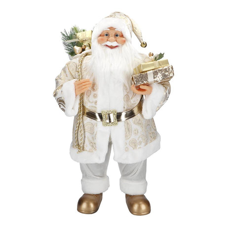TIMSTOR Babbo Natale con Regali Santa Claus 80cm Bianco Oro Tessuto Decorazione Natalizia