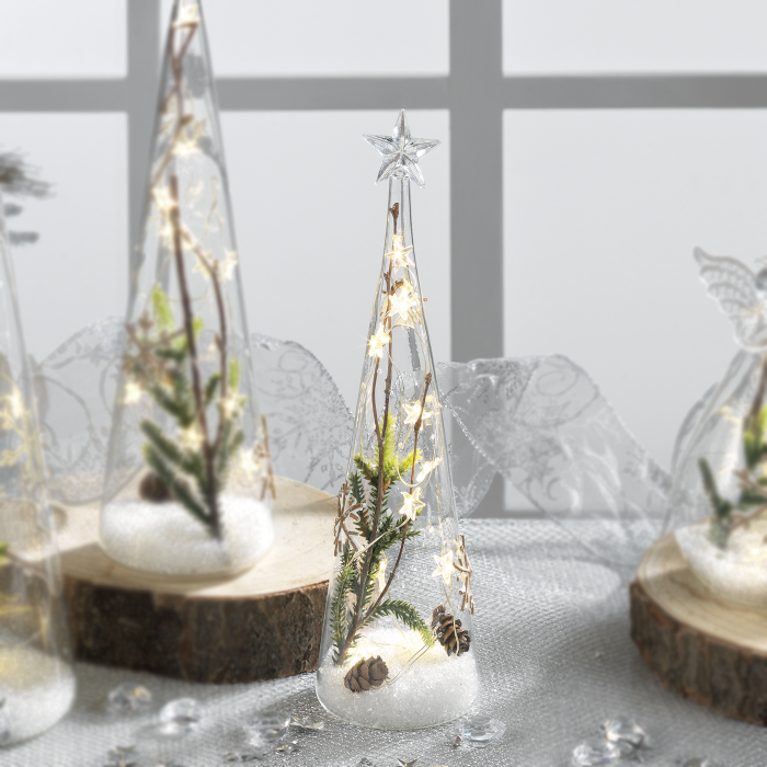 MASCAGNI CASA - Albero di Natale in Vetro con LED Decorazione Natalizia 25cm Abete