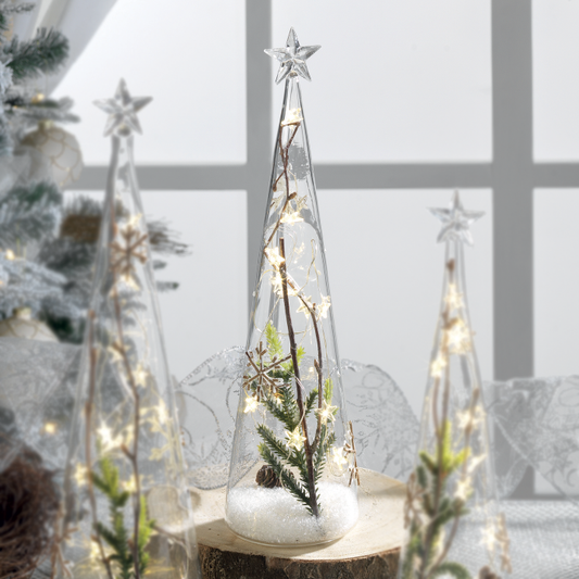 MASCAGNI CASA Albero di Natale in Vetro con LED Decorazione Natalizia 29cm Abete