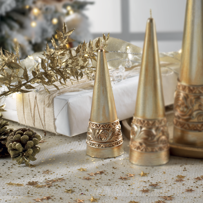 MASCAGNI CASA Candela di Natale Pino 15cm Oro Decorazione Natalizia Cera