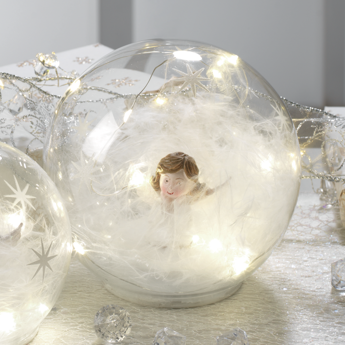 MASCAGNI CASA Sfera Palla con Angelo e LED 15cm Vetro Bianco