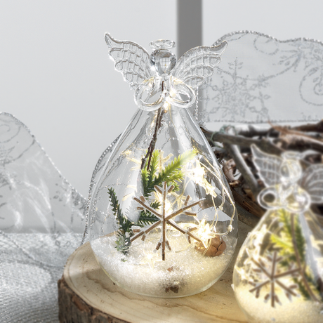 MASCAGNI CASA Angelo di Natale in Vetro con LED 15cm Decorazione Natalizia