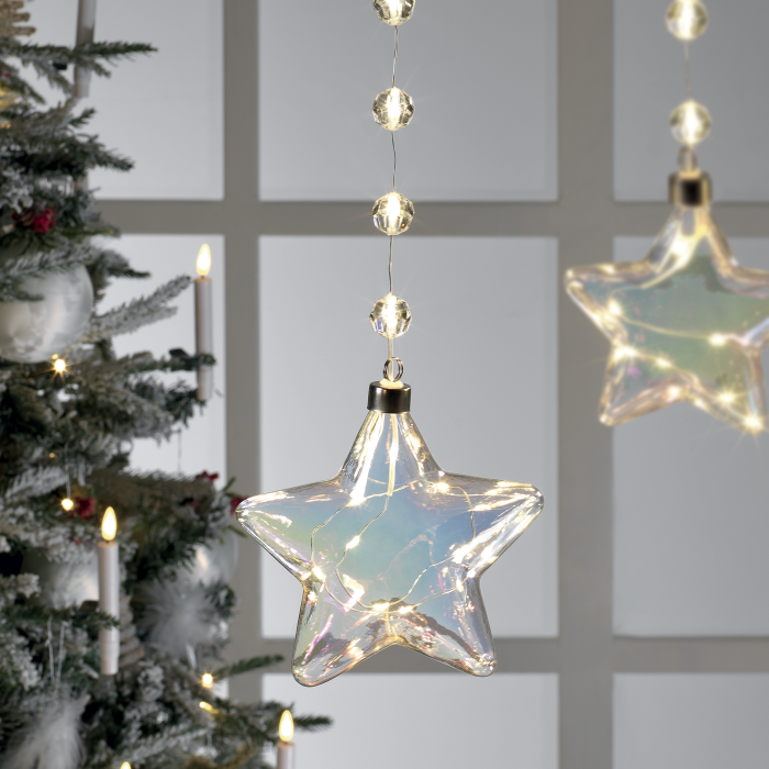 MASCAGNI CASA Stella in Vetro con Luci LED da Appendere 15cm