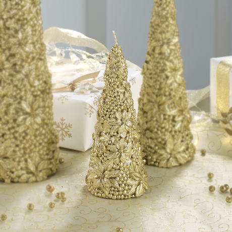 MASCAGNI CASA Candela Cono Decorata 15cm Decori in Rilievo Oro