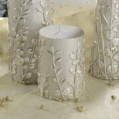 MASCAGNI CASA Cero Candela Decorata 10cm Decori in Rilievo Argento