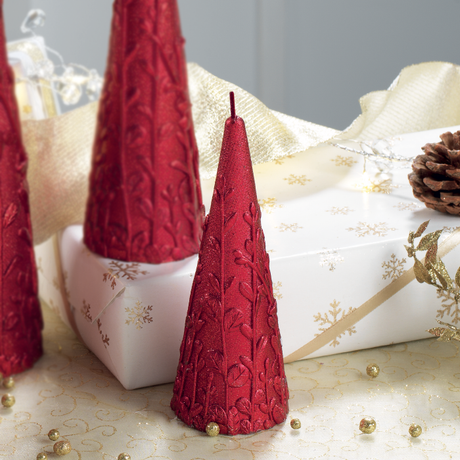 MASCAGNI CASA Candela Cono Decorata 15cm Decori in Rilievo Rosso