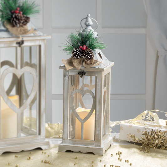 MASCAGNI CASA Lanterna di Natale Shabby Chic con Luce LED 45,5cm Legno e Metallo