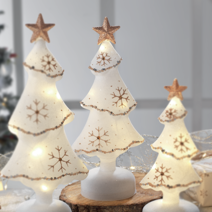 MASCAGNI CASA Abete Albero di Natale in Vetro Floccato con LED 28,5cm Bianco Oro