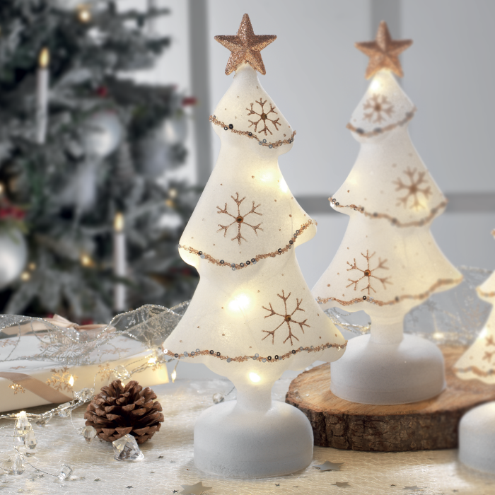 MASCAGNI CASA Abete Albero di Natale in Vetro Floccato con LED 32,5cm Bianco Oro