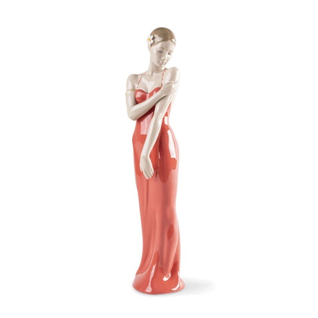 NAO Figura Statuina Donna con Vestito Rosso L'eleganza di una Dama 31cm Porcellana