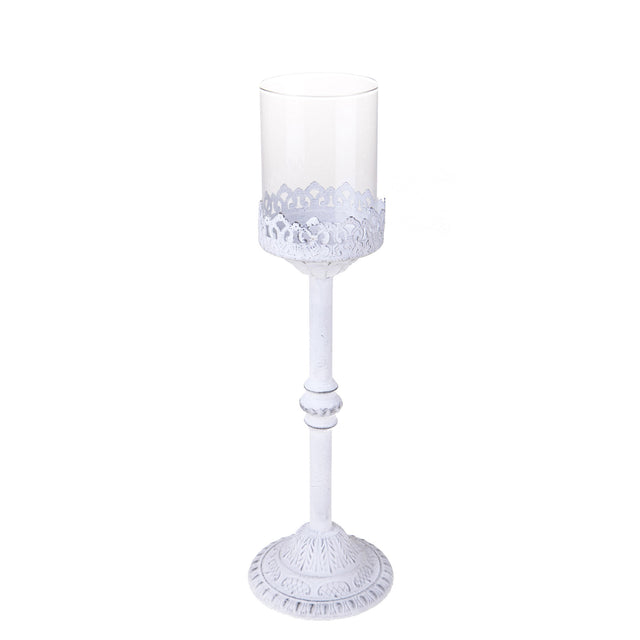 BIANCHI DINO Candeliere Candelabro Singolo Liberty 42cm Metallo Bianco Antico