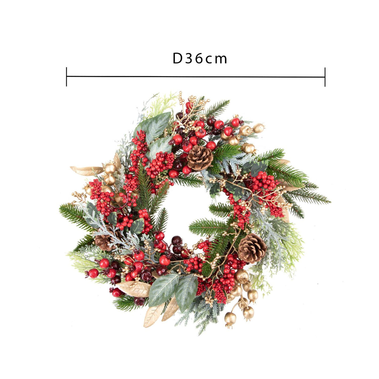 BIANCHI DINO Wreath Garland with Synthetic Berries 36cm Red Gold
