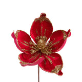 BIANCHI DINO Magnolia Fiore Pick Rosso 15cm Velluto Decorazione Natalizia