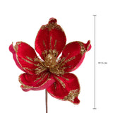 BIANCHI DINO Magnolia Fiore Pick Rosso 15cm Velluto Decorazione Natalizia