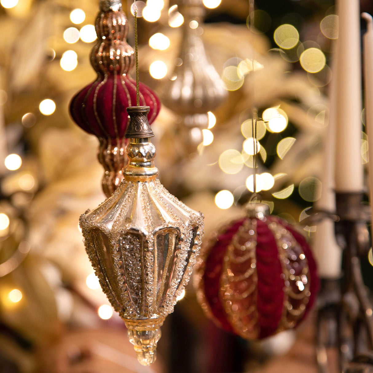 BIANCHI DINO Pendaglio per Albero di Natale in Vetro con Glitter 18cm Oro