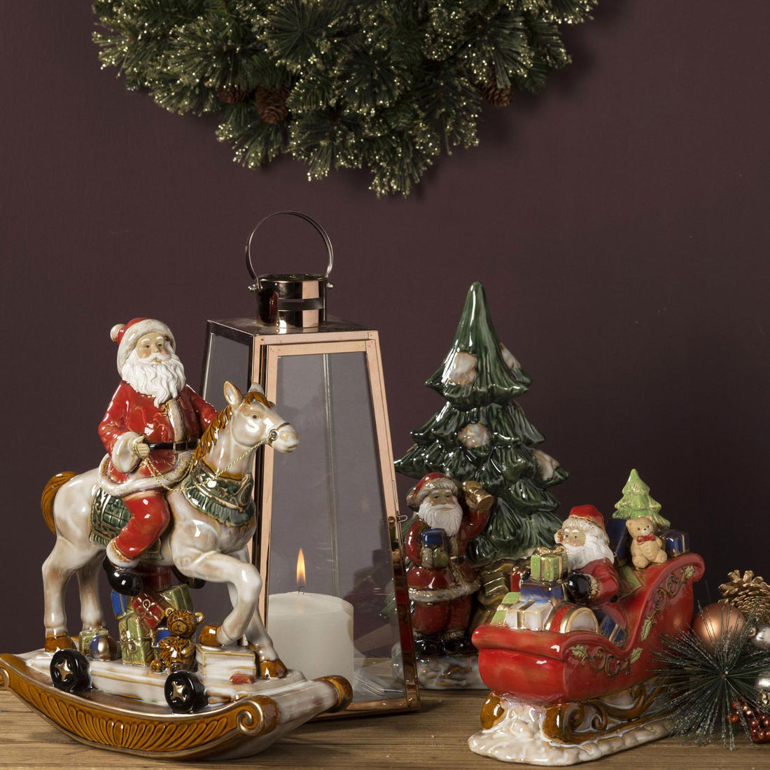 BIANCHI DINO Babbo Natale su Cavallo a Dondolo Decorazione Natalizia 36cm Porcellana