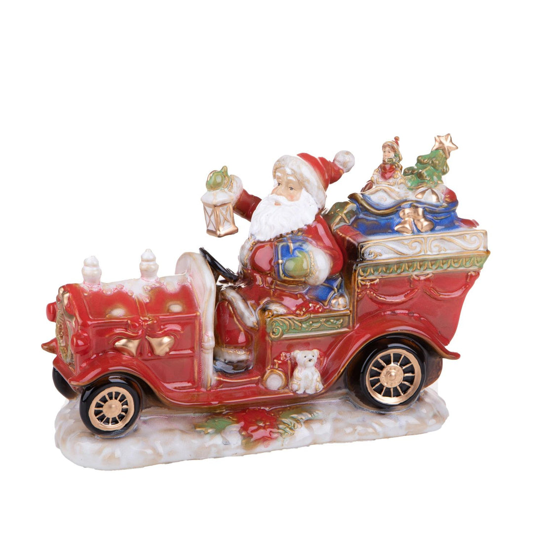 BIANCHI DINO Babbo Natale su Auto Decorazione Natalizia 34cm Porcellana