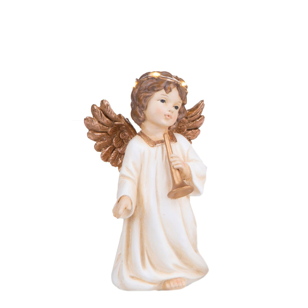 BIANCHI DINO Angelo Putto di Natale con Tromba in Resina 20,5cm Crema Oro