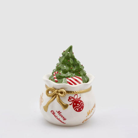 EDG Enzo De Gasperi Contenitore Scatola Sacco con Pino 20x14cm Ceramica Decorazione Natalizia