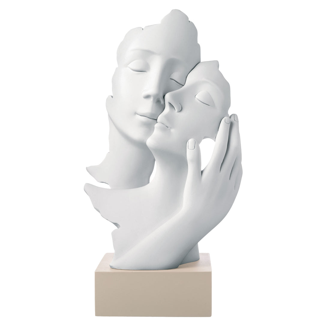 BONGELLI PREZIOSI Figura Statua Moderna Stilizzata Coppia Innamorati Abbraccio 17cm Marmorino Base Nocciola
