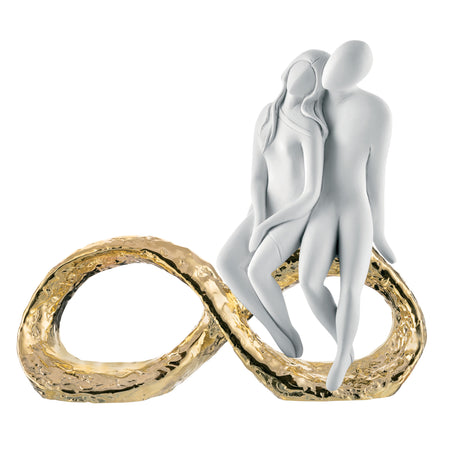 BONGELLI PREZIOSI Figura Statua Moderna Stilizzata Coppia Innamorati Infinito 14x12cm Marmorino Base Oro