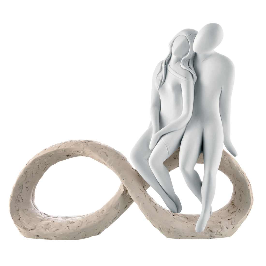 BONGELLI PREZIOSI Figura Statua Moderna Stilizzata Coppia Innamorati Infinito 14x12cm Marmorino Base Nocciola