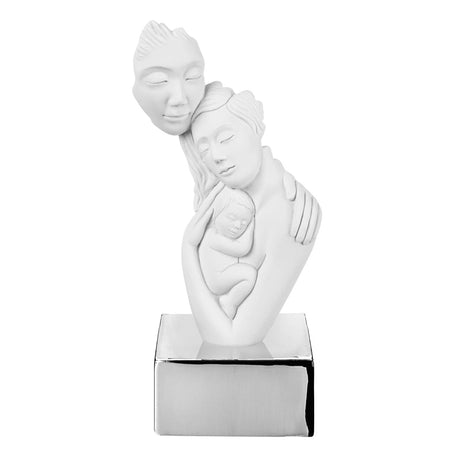 BONGELLI PREZIOSI Scultura da Tavolo in Marmorino con Famiglia Argento 20cm Marmorino