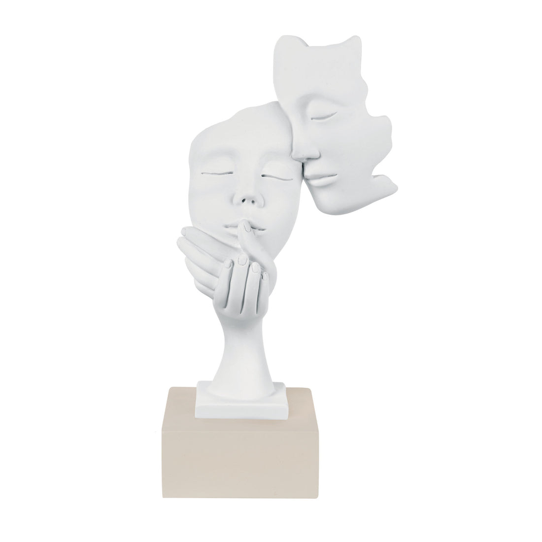BONGELLI PREZIOSI Figura Statua Moderna Coppia Face 28cm Bianco Base Nocciola Marmorino