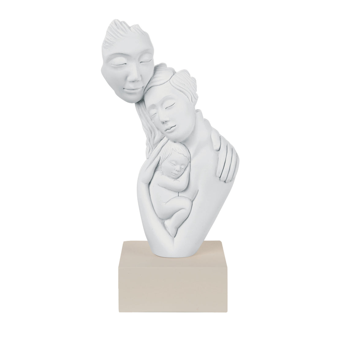 BONGELLI PREZIOSI Figura Statua Moderna Famiglia Nascita 27cm Bianco Base Nocciola Marmorino