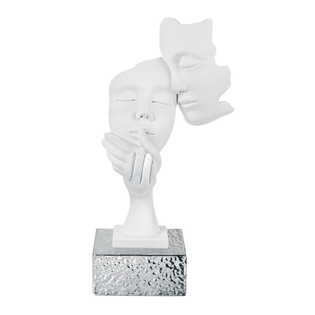 BONGELLI PREZIOSI Figura Statua Moderna Coppia Face 28cm Bianco Base Argento Marmorino