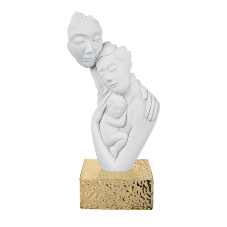 BONGELLI PREZIOSI Figura Statua Moderna Famiglia Nascita 27cm Bianco Base Oro Marmorino