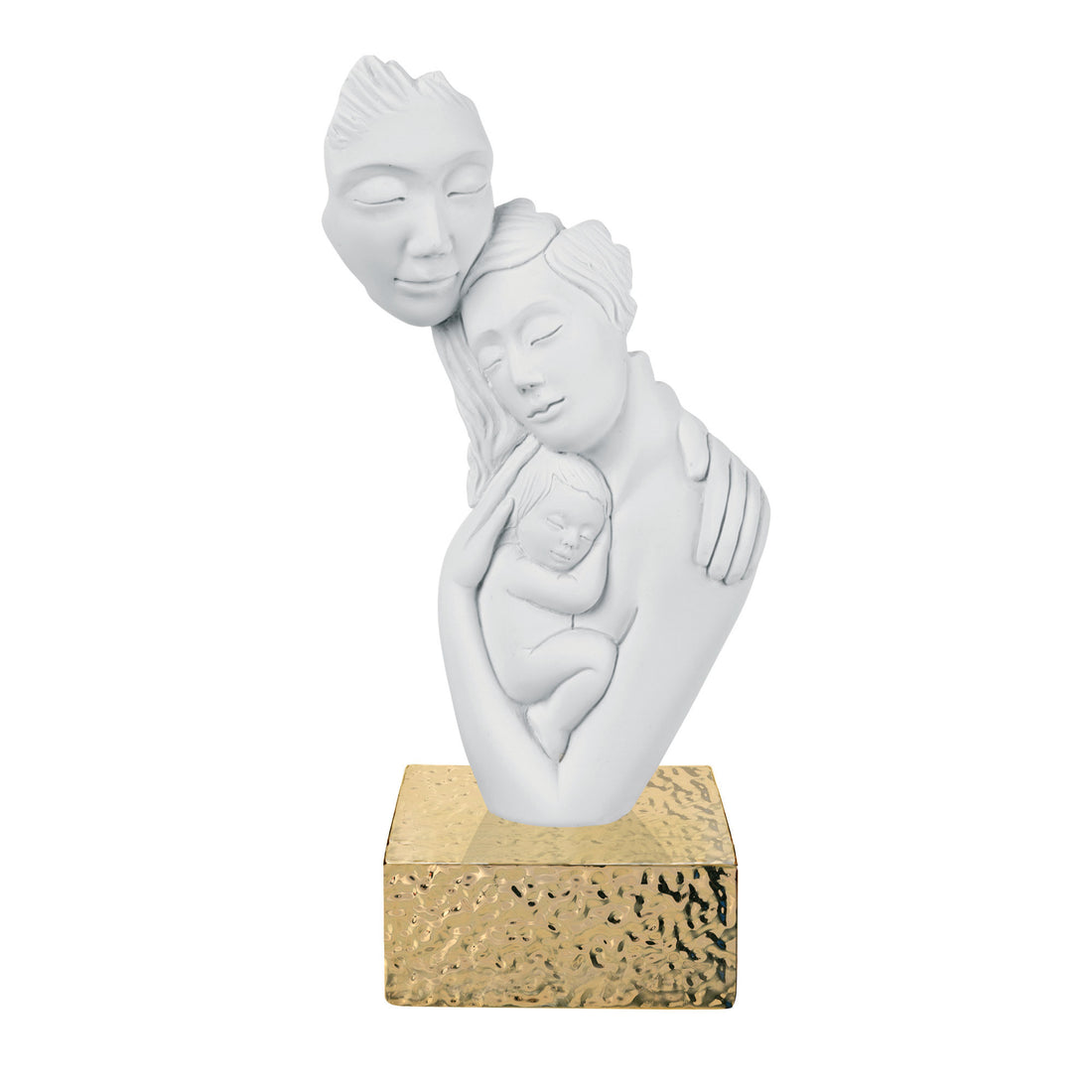 BONGELLI PREZIOSI Figura Statua Moderna Famiglia Nascita 27cm Bianco Base Oro Marmorino