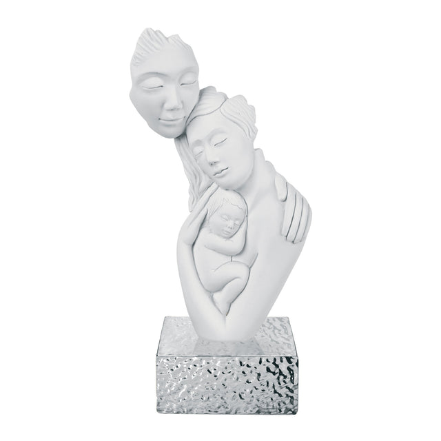 BONGELLI PREZIOSI Figura Statua Moderna Famiglia Nascita 27cm Bianco Base Argento Marmorino