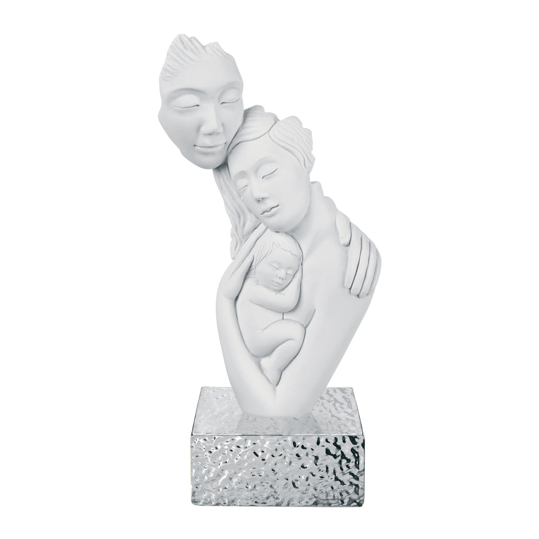 BONGELLI PREZIOSI Figura Statua Moderna Famiglia Nascita 27cm Bianco Base Argento Marmorino